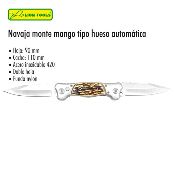 NAVAJA MONTE MANGO TIPO HUESO AUTOMÁTICA HOJA DOBLE